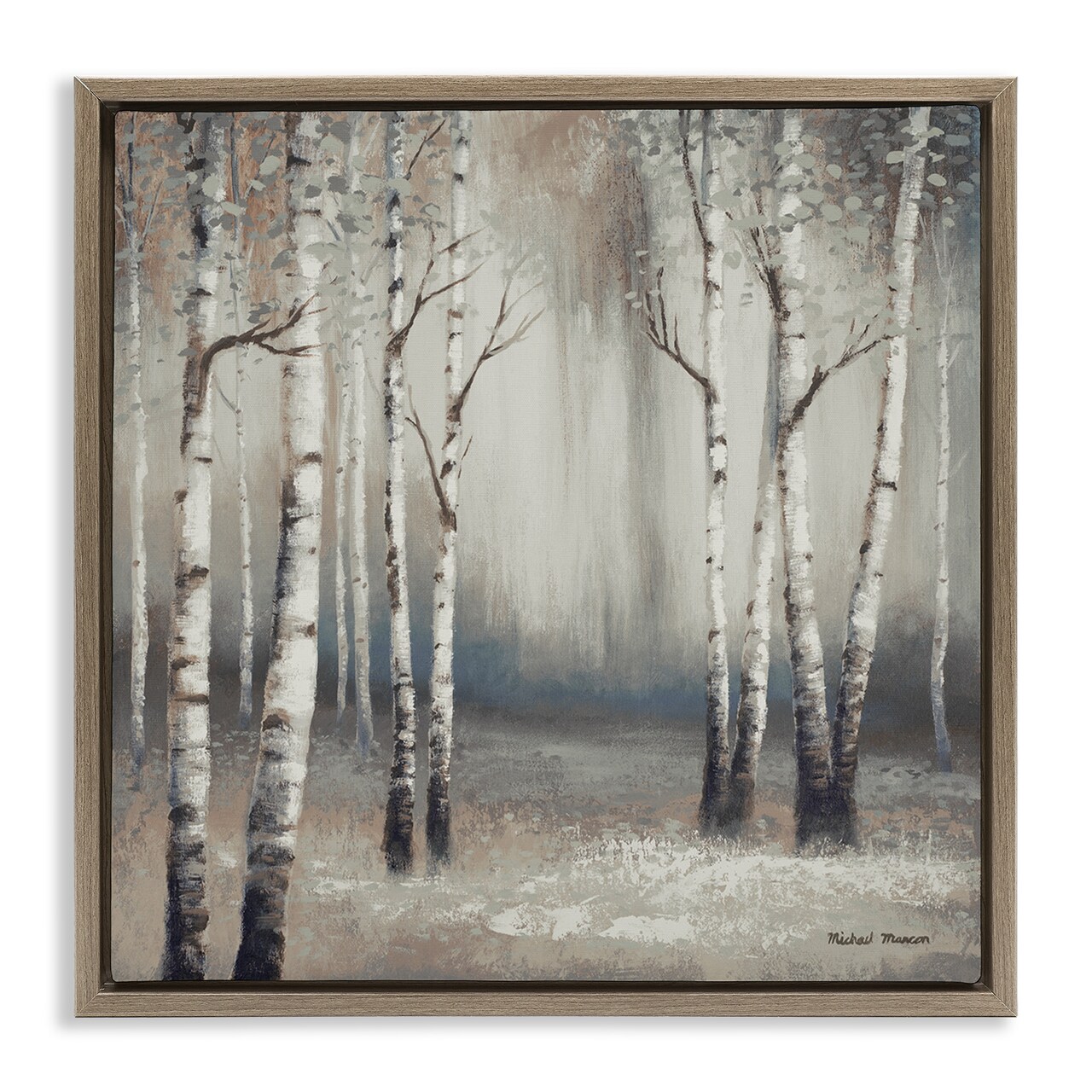 Stupell Industries Misty Birch Tree Forest Landscape Framed Floater Canvas Wall Art